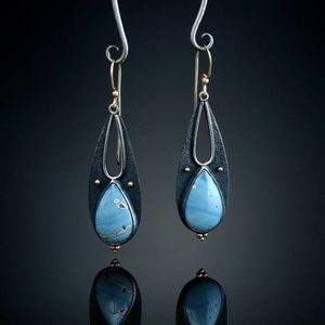 Vintage Tear Drop Blue Resin Earrings for Women ZB1017980